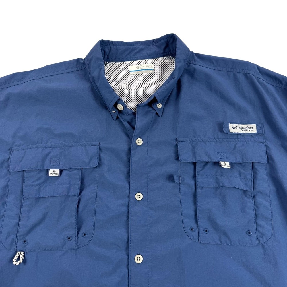 Columbia PFG Omni-Shade Shirt Mens XL Blue Short Sleeve Fishing Vented Outdoor